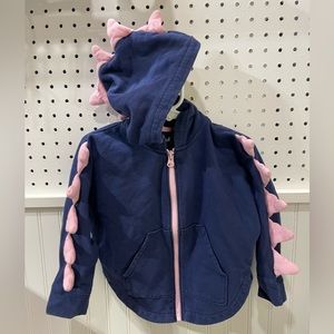 Dinosaur zip toddler hoodie in navy with light pink spikes